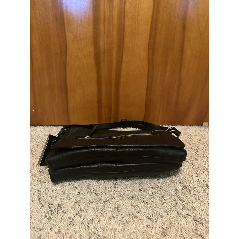 Lauren Ralph Lauren 877FLP Black Leather Messenger Shoulder Bag  Early 2000s NEW